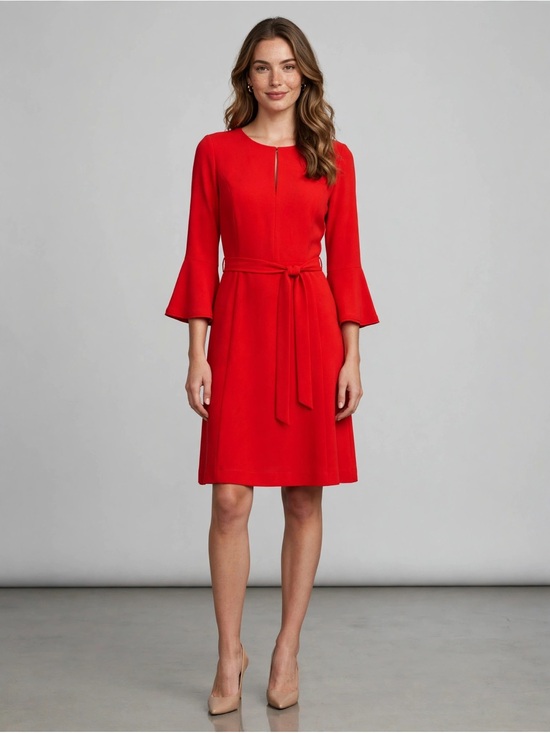 Ann Taylor Dresses & Skirts - Ann Taylor Red Tie-Waist Midi Dress with Bell Sleeves